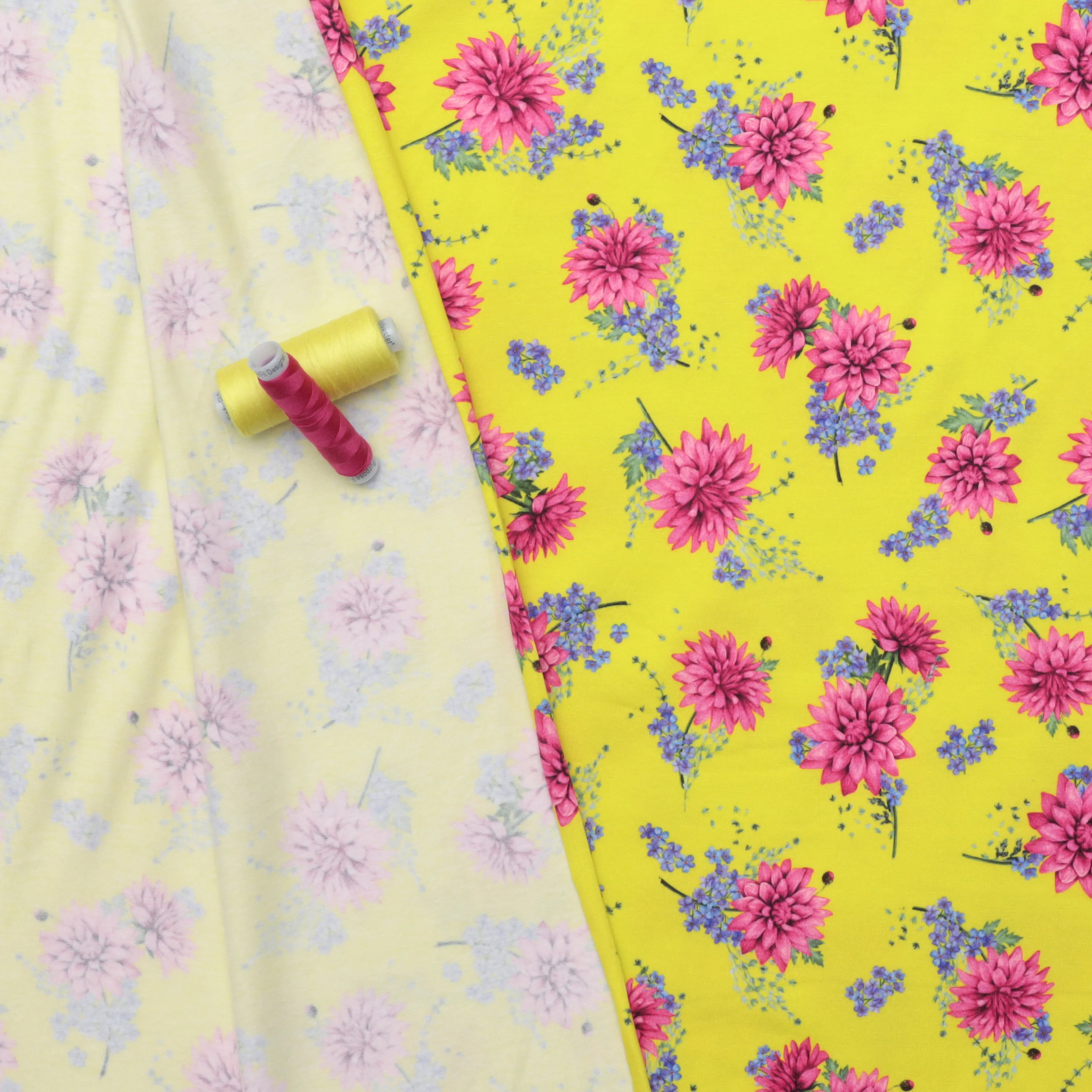 Cotton Blend - Italian Jersey - Neon Florals - Chartreuse + Pink - Image 3