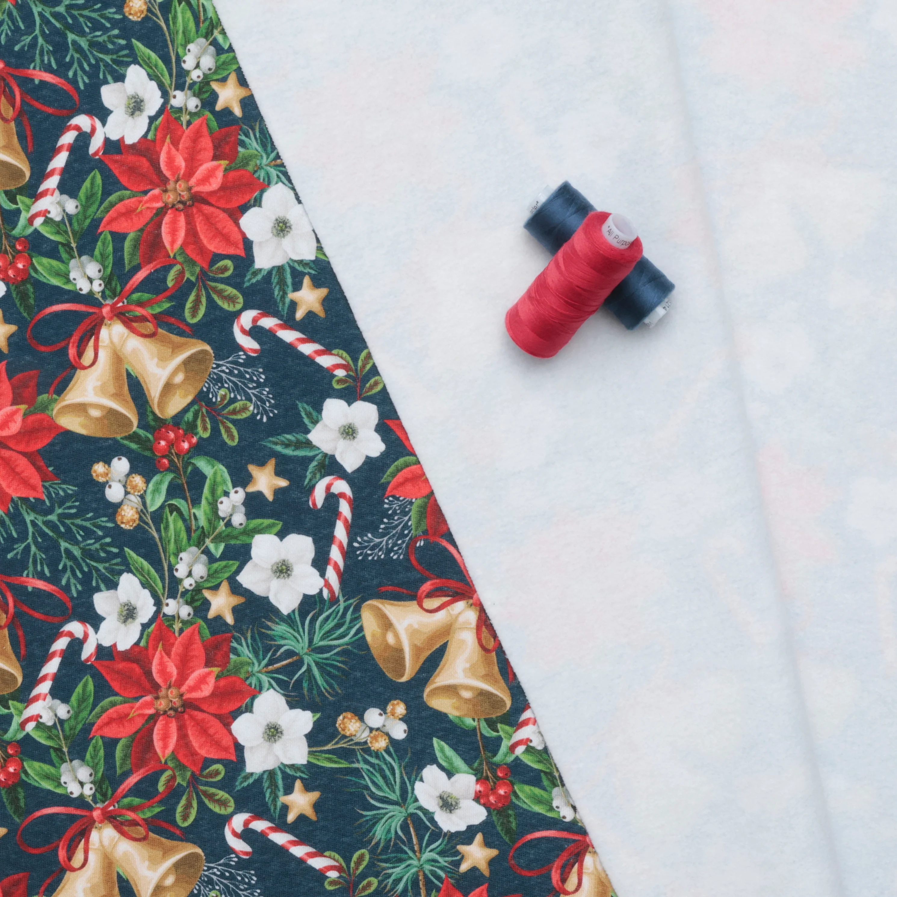 Cotton - Fleece - Holiday Prints - Poinsettia - Teal - Image 3