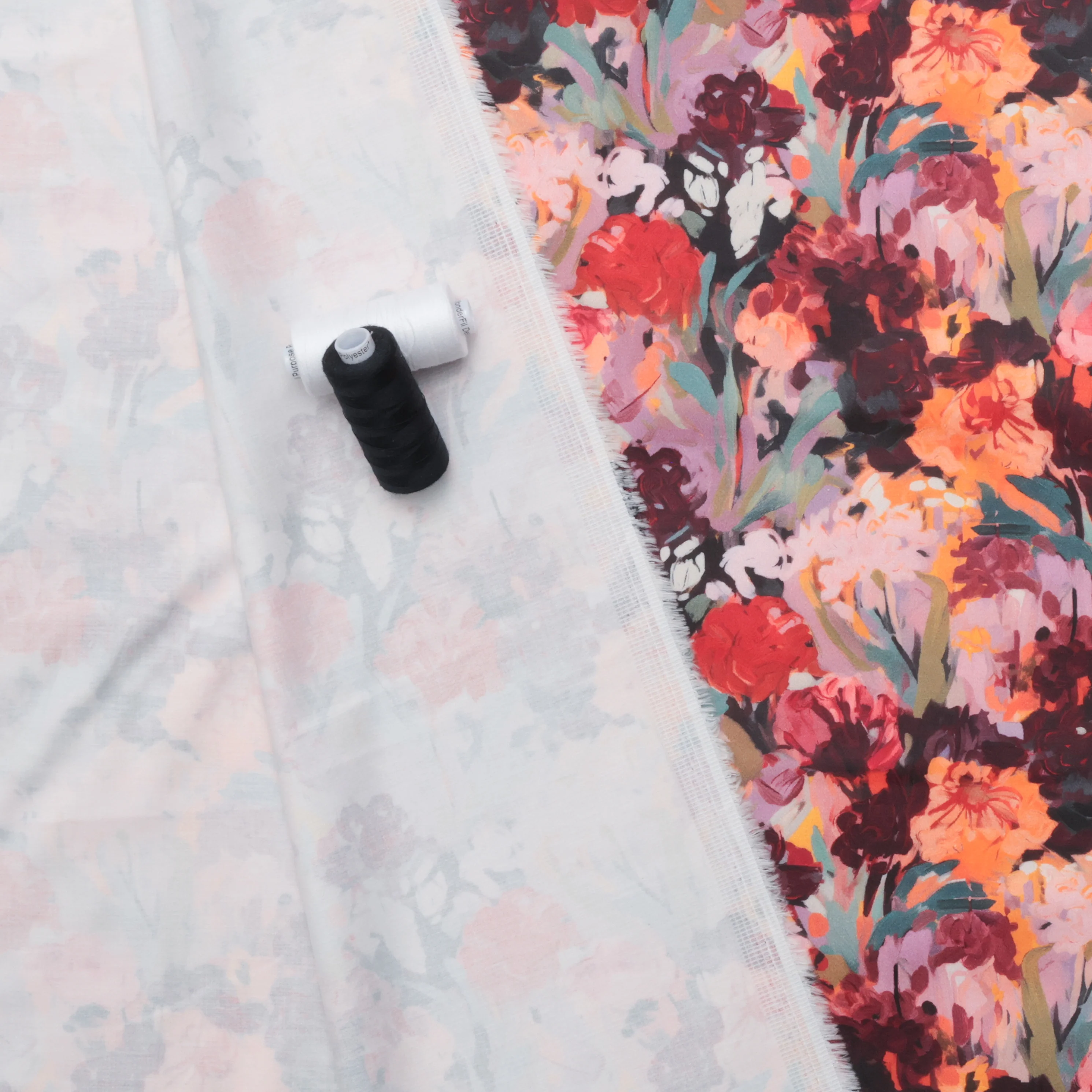 Cotton - Stretch Sateen - Digital Print - Floral Field - Coral Red - Image 3