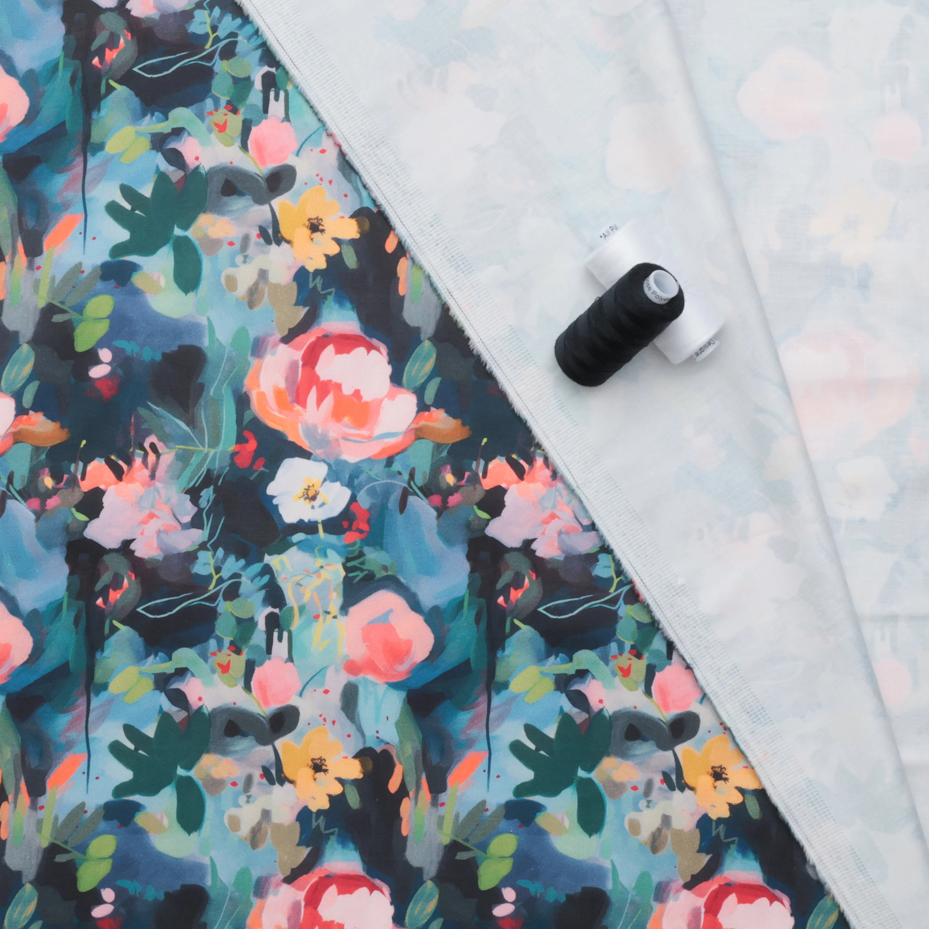 Cotton - Stretch Sateen - Digital Print - Floral Pond - Teal Pink - Image 3