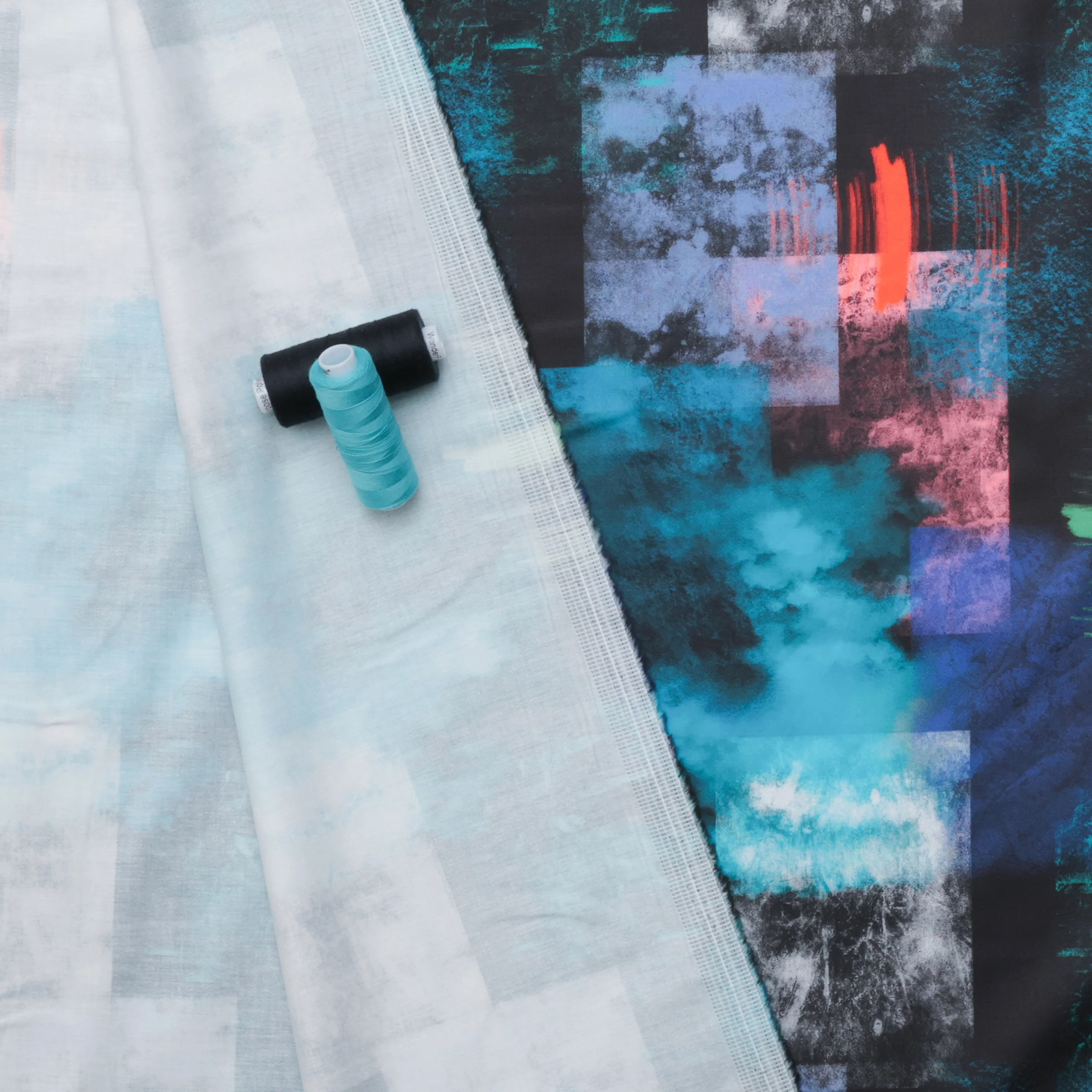 Cotton - Stretch Sateen - Digital Print - Vivid Abstract - Black Blue - Image 3