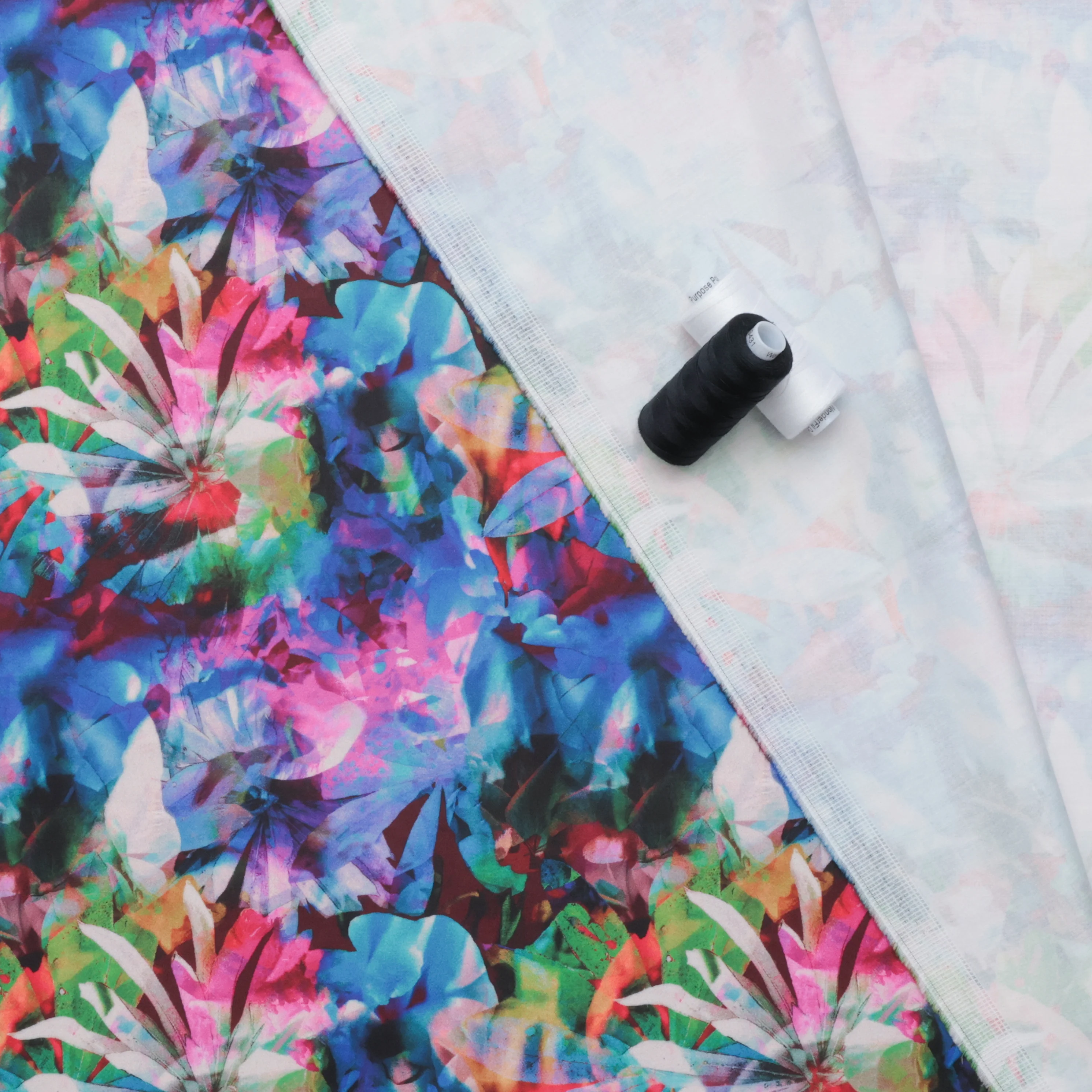 Cotton - Stretch Sateen - Digital Print - Vivid Collage - Blue Pink - Image 3