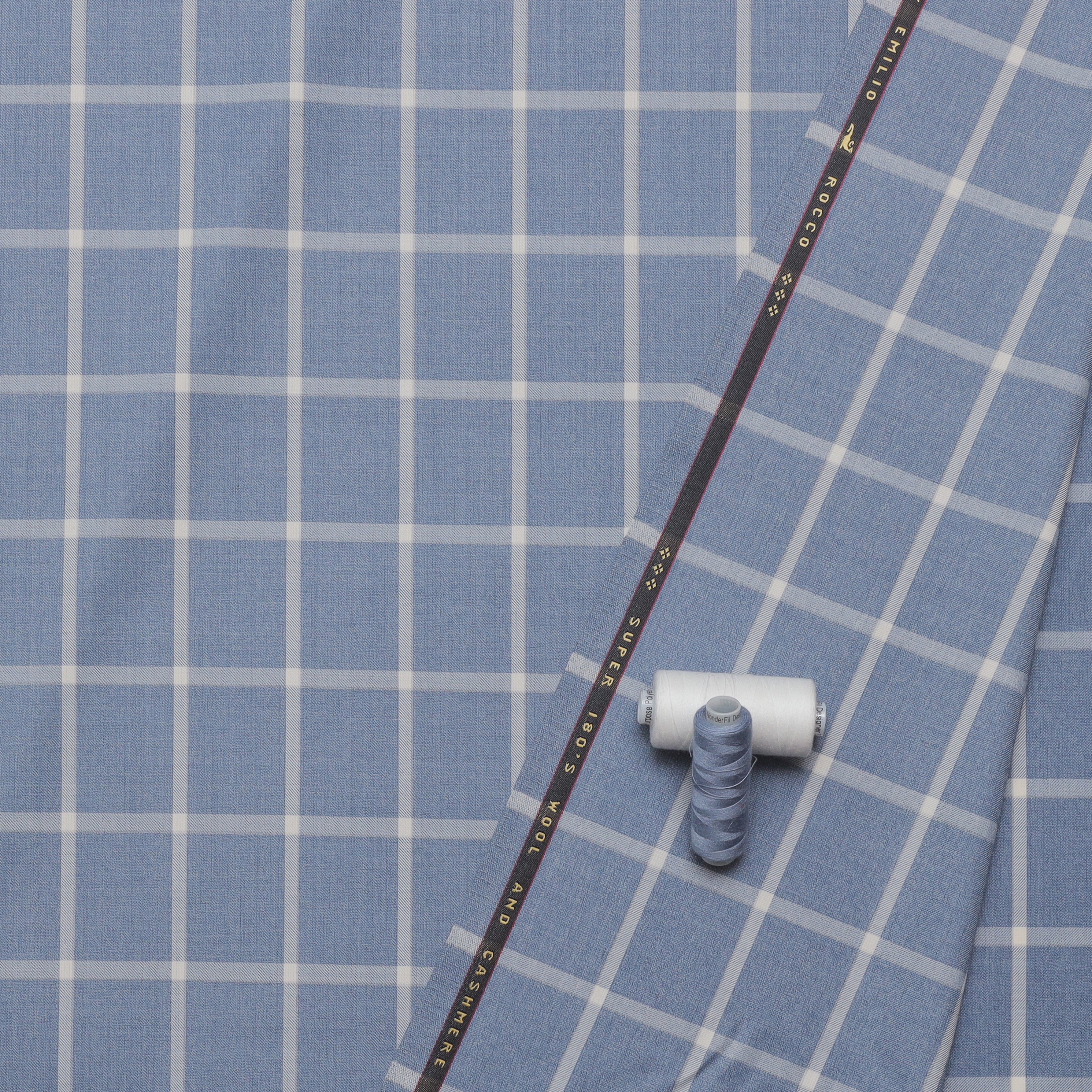 Wool Blend - Suiting - Windowpane Plaid - Light Blue - Image 3